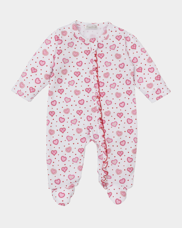 Girl's Heartfelt Hearts Zip Up Footie, Size Newborn-